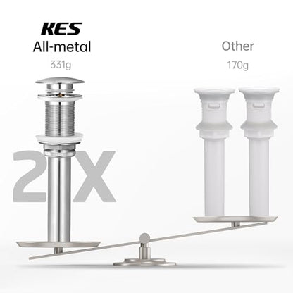 KES Bathroom Sink Drain Without Overflow, Brushed Nickel Pop Up Drain | Vessel Vanity Sink Stopper 2 Pack, All Metal Rustproof Brass and 304 Stainless Steel, for 1.6"-1.9" Sink Hole, S2008D-BN-P2 - color: Brushed Nickel, style: NO Overflow, 2 Pack