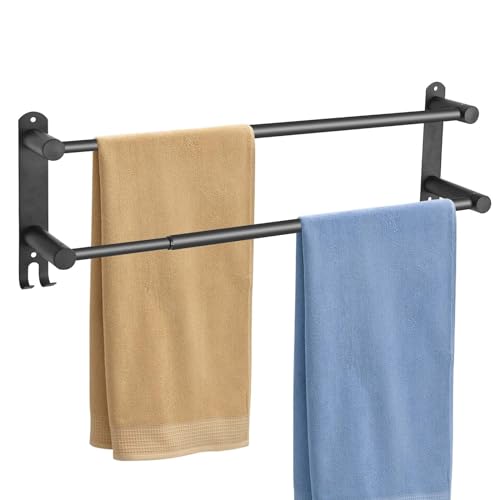 Black Double Towel Bar，Stretchable Double Towel Holder | Stainless steel bathroom towel rack, stainless steel towel holder, suitable for bathrooms and kitchens - color: Black
