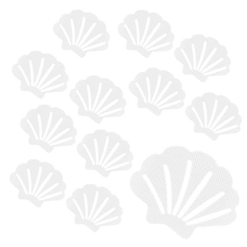 12 Pcs White Bathtub Stickers Non Slip Sea Shell Shape | Adhesive Decals, For Floor, Ladders, Bath Tub, Stairs, Bathroom, Shower Stickers - color: White
