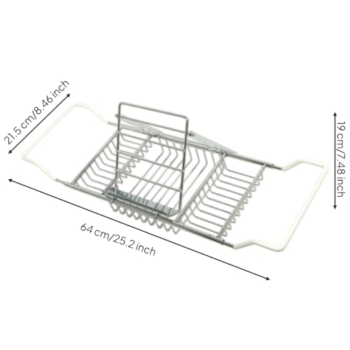 Bathtub Rack Adjustable Bathtub Tray Rust Resistant Bath Tray for Home Spa, Chrome Plated Silicone Handle Stainless Steel Bathroom Rack With Book Holder - style: Chrome Plated Silicone Handle Stainless Steel Bathroom Rack With Book Holder