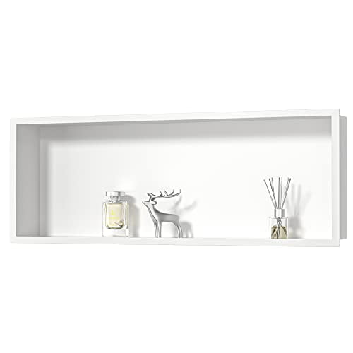 Stainless Steel Shower Niche White 36" X 12" No Tile Needed | Recessed shower niche,bathroom niche shower for shampoo & soap storage,space-saving,horizontal built-in shower niche shelf - color: White, size: 36" X 12"