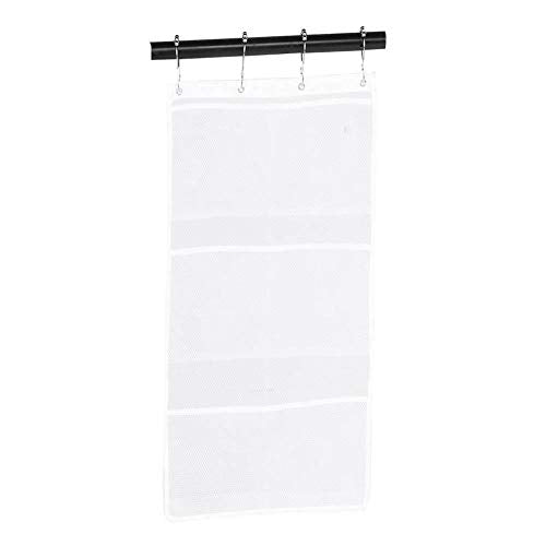 6 Pockets Mesh Shower Organiser Bathroom Over The Door Hanging Mesh Pockets Storage Bag Holder Hanging Caddy with Hooks Quick Dry Bathroom Storage Basket
