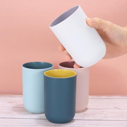 uxcell 2Pcs Plastic Drinking Cups, Double Color Unbreakable Reusable Bathroom Cup Mouthwash Cup Toothbrush Tumbler Holder, Light Blue - color: Light Blue