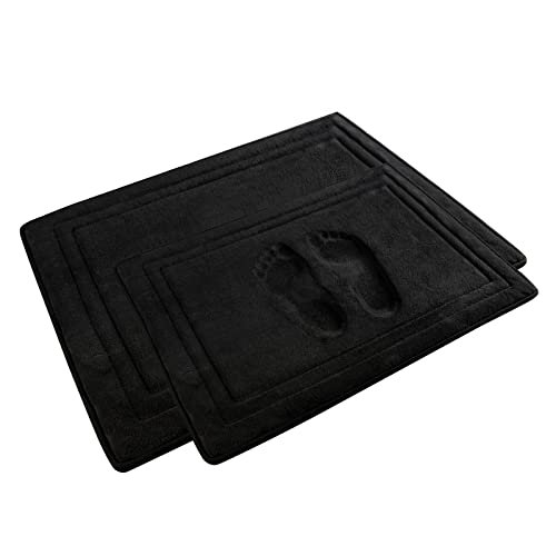 Black Bathroom Rug Set 2 Piece Memory Foam Microfiber Bath Mat | Non Slip Washable Floor Mats Soft Absorbent Plush Microfiber Shower Tub Bathrug Blush - color: Black, size: 17 in x 24 in and 20 in x 32 in