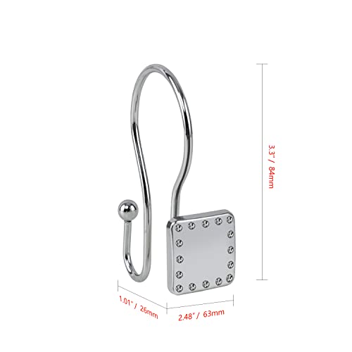 HK20XX Shower Hooks - Double Shower Curtain Rings for Bathroom - Rust Resistant Shower Curtain Hooks for Shower Curtain or Liner - Shower Curtain Rings with Crystal Design - Set of 12 - color: Chrome