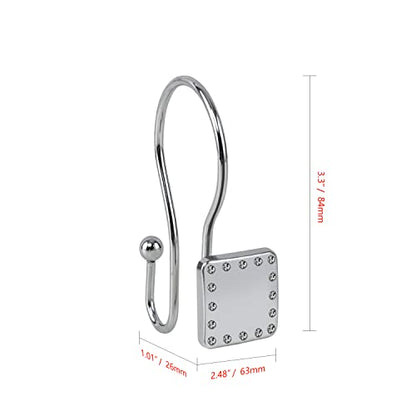 HK20XX Shower Hooks - Double Shower Curtain Rings for Bathroom - Rust Resistant Shower Curtain Hooks for Shower Curtain or Liner - Shower Curtain Rings with Crystal Design - Set of 12 - color: Chrome