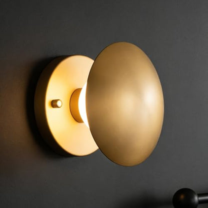Modern Gold Mushroom Wall Sconces, Globe Spherical Wall Lamp | Mid Century, Small Brass Vanity, Single Ball Lights Fixture, Contemporary Milk Glass - color: Gold, size: 1 Heads