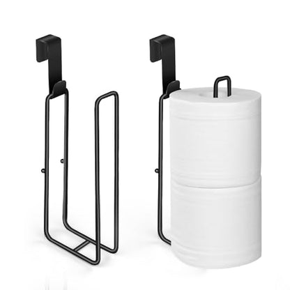 Black Bathroom Toilet Paper Roll Holder for 2 Roll Tissue 2pcs | , Brushed Nickel,Over The Tank Toilet Paper Holder,Self Adhesive Wall Mount,Stainless Steel Toilet Paper Holder Storage - color: H:hold 2 Rolls Tissue(2pcs,black)
