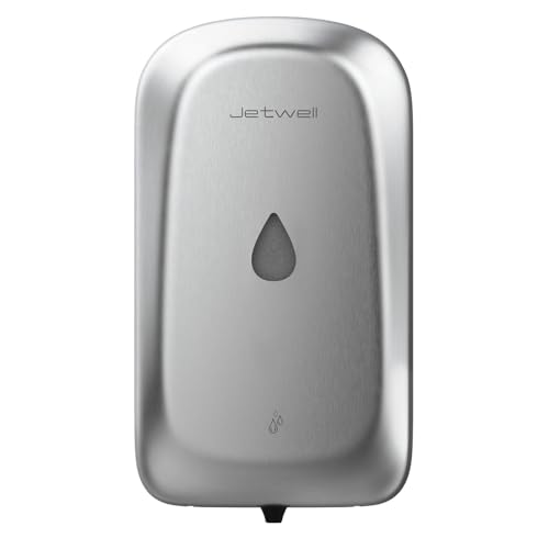 JETWELL Automatic Touch-Less Wall Mount Hand Soap Dispenser Liquid Drop Battery Operated, Brushed Stainless Steel Cover Large Capacity 34OZ/1000ML for Kitchen Home Commercial Bathroom | Brushed Cover, Large Capacity, Battery Powered, Liquid Soap, Commerci