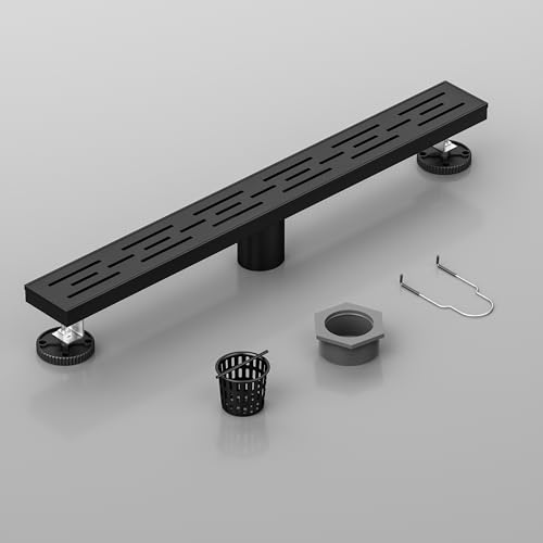 Neodrain 24-Inch Matte Black Linear Shower Drain with Brick Pattern Grate | 304 Stainless Steel,Durable Bathroom Floor Drain,Rectangle Linear Drain with Hair Strainer & Adjustable Feet,CUPC certified - color: Matte Black, size: 24 In