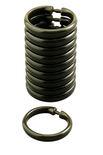 12 Piece Plastic Basic Locking Round Hook Easy Gliding Shower Curtain Rings Fits All Standard Size Shower Rods (Dark Olive Green) - color: Dark Olive Green