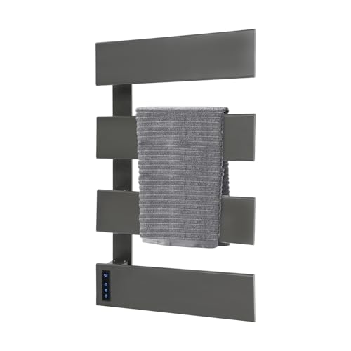 Electric Towel Warmer, Electric Towel Warmer Heater - Wall Mounted 4-Tier Heated Towel Rack with LED Screen, Bath Towel Dryer for Bathroom, 17.72 x 29.53 Inch (Gun Grey) - color: Gun Grey