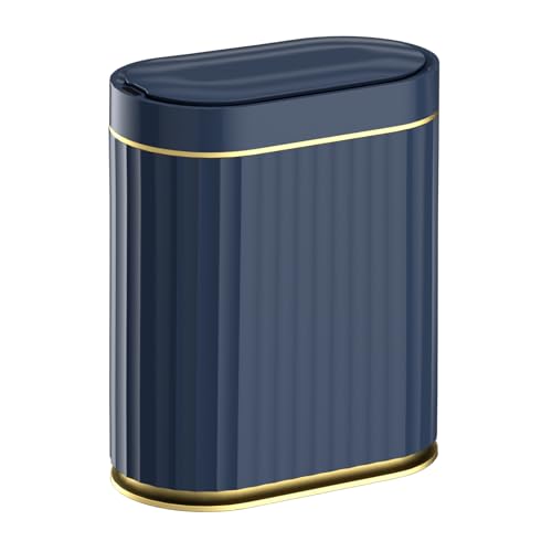 ELPHECO 2 Gallon Sensor Trash Can, Automatic Lid, Midnight Blue Gold | IPX5 Waterproof Bathroom Trash Bin, Slim Garbage Can, Plastic Wastebasket for Office, Bedroom and Kitchen - color: Blue Gold