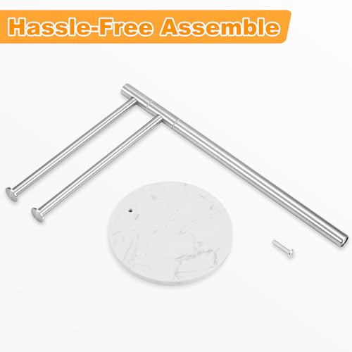 Hand Towel Holder, Stainless Steel Hand Towel Stand with Marble Base, Swivel Hand Towel Rack Standing Towel Bar for Kitchen Countertop, 2 Arms, Brushed Nickel