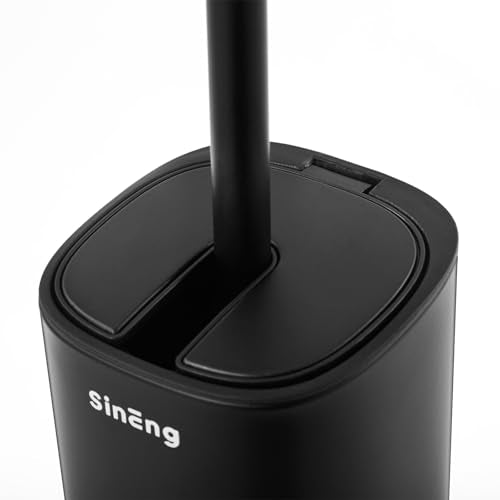 Toilet Brush and Holder Set Toilet Bowl Brush Stainless Steel Automatic Open lid Toilet Bowl Cleaner Brush with Durable Bristle Head Toilet Cleaning Brush for Bathroom - color: Black