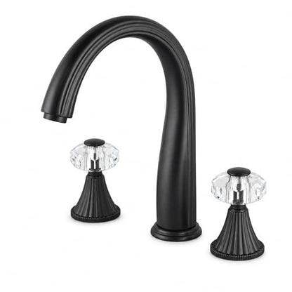 Bathroom Faucets 3 Hole, Sink Faucet 3 Hole with Crystal Knobs, White Gold Bathroom Sink Vanity Vintage Taps with Supply Hoses, Three Hole Vessel Bathroom Faucets,llaves para lavamanos de baño - style: Classic