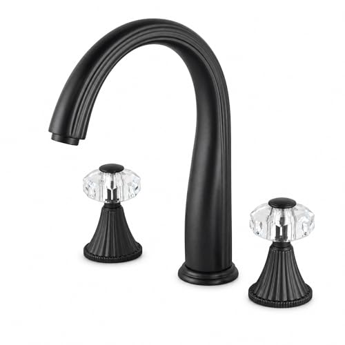 Bathroom Faucets 3 Hole, Sink Faucet 3 Hole with Crystal Knobs, White Gold Bathroom Sink Vanity Vintage Taps with Supply Hoses, Three Hole Vessel Bathroom Faucets,llaves para lavamanos de baño - style: Classic