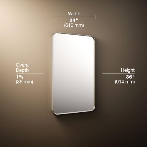 Kohler Essential 24 in. W x 36 in. H Rectangular Framed Wall Mount Bathroom Vanity Mirror in Brushed Nickel - color: Brushed Nickel, size: 36"L x 24"W, style: Rectangle