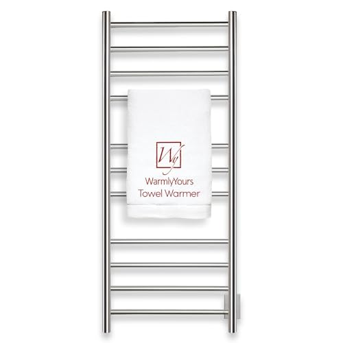WarmlyYours Ontario Heated Towel Rack, 11 Bars, Polished Stainless Steel | Wall-mounted electric towel warmer for bathrooms, 11 heated bars, hardwired, spa-like warm towels every day