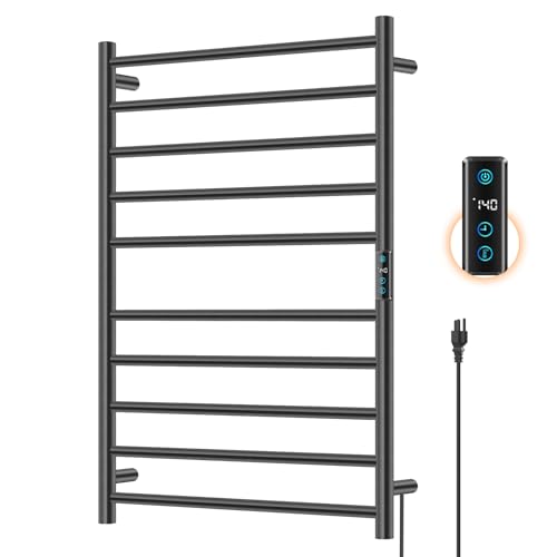 10 Bar Electric Towel Warmer Rack, Heated Towel Rack Wall Mounted, Black | Smart LED Control Time & Temp, IPX4 Waterproof Stainless Steel, Plug-in, Fast Heating Large Capacity for Bathroom Spa Gym - size: 10 Bars