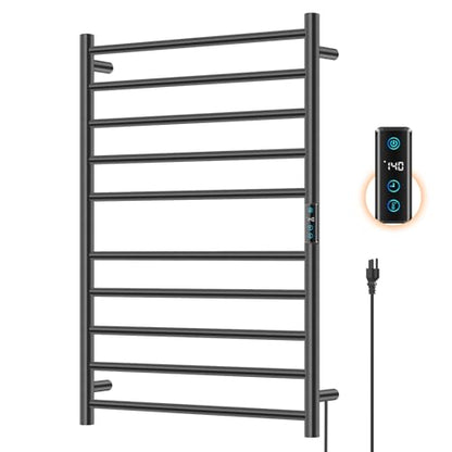 10 Bar Electric Towel Warmer Rack, Heated Towel Rack Wall Mounted, Black | Smart LED Control Time & Temp, IPX4 Waterproof Stainless Steel, Plug-in, Fast Heating Large Capacity for Bathroom Spa Gym - size: 10 Bars