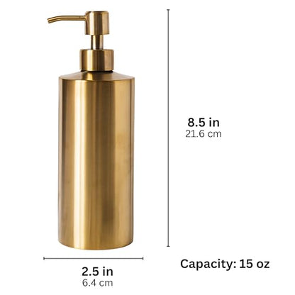Brass Round Stainless Steel Soap Dispenser, 15 oz - color: Brass