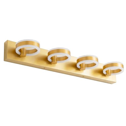 LED Bathroom Light Fixtures, 33inch Gold Vanity Lights, Modern 4 Light Acrylic Wall Sconces, 350° Rotatable Wall Lighting Fixture Over Mirror - color: Gold, size: 4 Lights