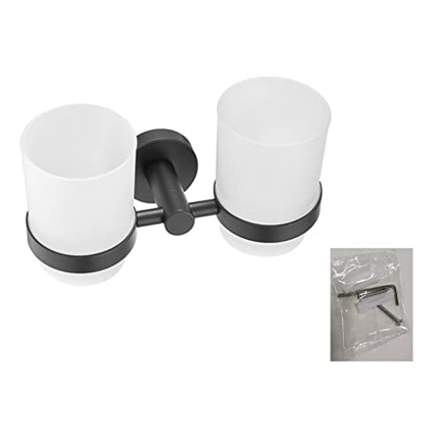 Wall-Mounted Toothbrush Holder with Frosted Glass Cup Set Stainless Steel Toothbrush Rack for Toothbrushes Toothpaste, black