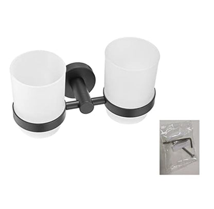 Wall-Mounted Toothbrush Holder with Frosted Glass Cup Set Stainless Steel Toothbrush Rack for Toothbrushes Toothpaste, black