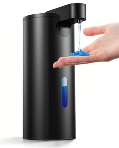 Fantictas Automatic Soap Dispenser, 11.5 oz Stainless Steel Touchless Pump | Touchless Soap Dispenser for Hand or Dish Soap, USB-C Rechargeable with 3 Adjustable Levels, for Kitchen Sink and Bathroom - color: Black, style: Gel