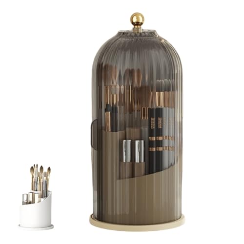 Concealed Toothbrush Holder, Toothbrush Organizer with Cover, Covered Makeup Brush Holder, Bathroom Counter Organizer, 360 Rotating Waterproof Dustproof Toothpaste Holder, for Vanity(Egg custard+trans - color: Egg Custard+transparent Black