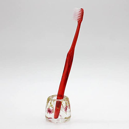 Japanese Toothbrush Holder Stand with Real Flower in Acrylic (Star Pink) (NNFHTF-SPK) - color: Star Pink