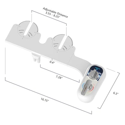 Bidet Attachment for Toilet Warm Water Left - Hot and Cold Self-Cleaning, Dual Nozzle, Non-Electric Bidet Attachment for Toilet Seat, Adjustable Water Pressure, Rear and Feminine Wash, Lever Control