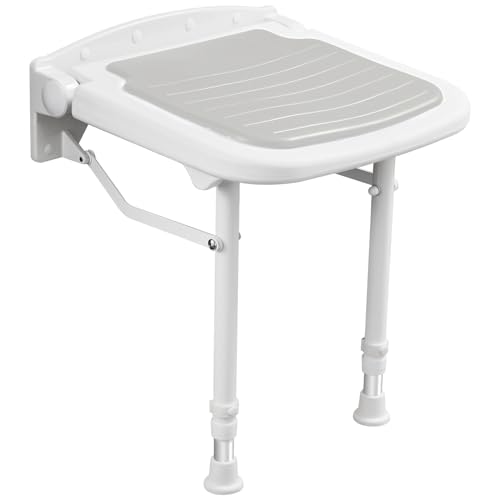 Wall Mounted Shower Seats w/PU Cushion Support 550lbs, Adjustable Height Folding Shower Chair Wall Mounted for Elderly-Adults-Pregnants-Seniors-Disabled - size: Shower Seat