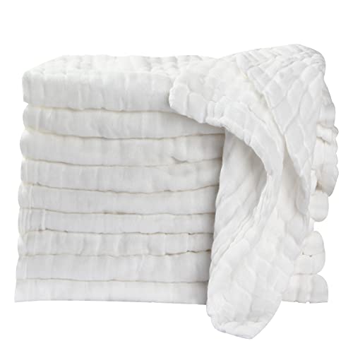 Baby Muslin Washcloths Baby Towels and Washcloths for Face Newborn Essentials Registry Baby Muslin Burp Cloths and Wash Cloths for Sensitive Skin 10 Pack 10x10 Inches - color: 10-pcs (White)