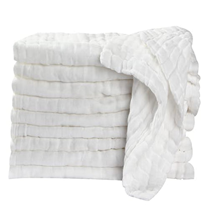 Baby Muslin Washcloths Baby Towels and Washcloths for Face Newborn Essentials Registry Baby Muslin Burp Cloths and Wash Cloths for Sensitive Skin 10 Pack 10x10 Inches - color: 10-pcs (White)