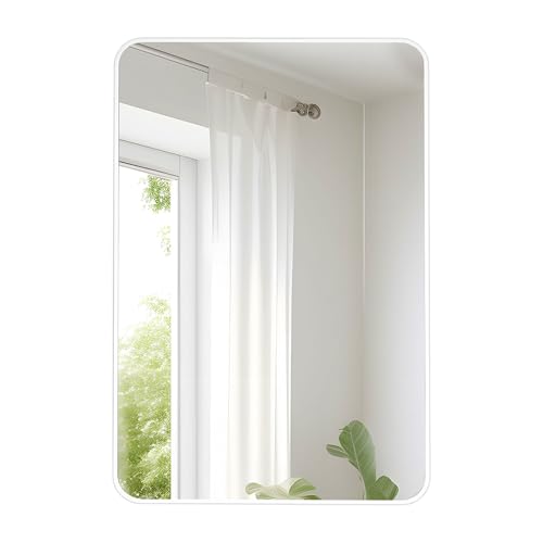 White Bathroom Mirror,24 x 36 Inch Rectangle Wall Mirror with Wood Frame | Vanity Modern Tempered Glass Mirror for Bedroom,Entryway,Living Room - color: White B, size: 36"L x 24"W