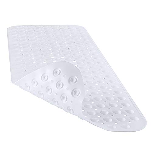 YINENN Bath and Shower Safety Mats 40x16 inch, Non Slip with Suction Cups for Bathroom Stall and Tub Floor, Extra Large and Machine Washable, Drain Holes Keep Bathtub Clean, White - color: White