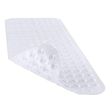 YINENN Bath and Shower Safety Mats 40x16 inch, Non Slip with Suction Cups for Bathroom Stall and Tub Floor, Extra Large and Machine Washable, Drain Holes Keep Bathtub Clean, White - color: White