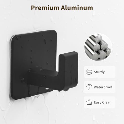 GWAAZXGZ Square Self Adhesive Towel Hooks - 6 Pack Matte Black Metal Hooks | Self-Adhesive, Durable Aluminum, Rust Resistant, Right-Angle Style, Easy Install, Space Saving - color: Black, size: 6 Pack