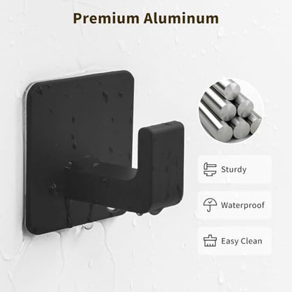 GWAAZXGZ Square Self Adhesive Towel Hooks - 6 Pack Matte Black Metal Hooks | Self-Adhesive, Durable Aluminum, Rust Resistant, Right-Angle Style, Easy Install, Space Saving - color: Black, size: 6 Pack