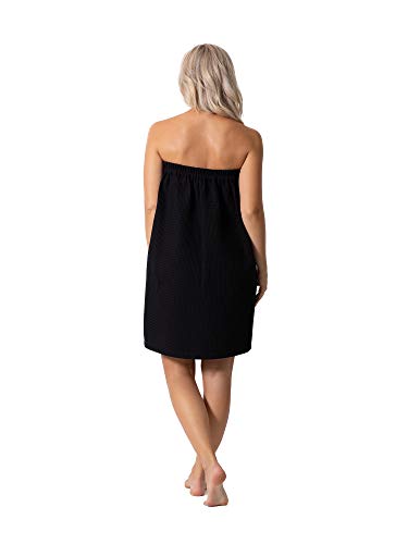 Robe Direct Quick Dry, Lightweight Waffle Spa/Bath Wrap with Adjustable Closure & Elastic Top - color: Black, size: Small-Medium