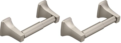Moen Contemporary Brushed Nickel Toilet Paper Holder, Modern Wall Mounted Toilet Roll Holder, P5050BN (Pack of 2) - size: 1 Count (Pack of 2)