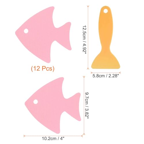 HARFINGTON 12pcs Non-Slip Bathtub Stickers Set 4.02" Fish Shower Floor Sticker PEVA Anti-Slip Adhesive Appliques with Scraper for Bathroom Kitchen Treads Stairs Swimming Pool, Pink - color: Pink