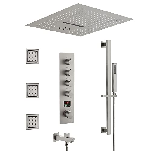Cascada Luxury 16” Music LED Shower System with Digital Display Valves, 4 Functions (Rainfall, Waterfall, Body jets & Handheld) (Oil Rubbed Bronze) - color: Oil Rubbed Bronze