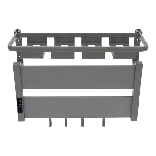 Towel Warmers for Bathroom, Wall Mounted Heated Towel Rack with Timer & Temperature Control, LED Touch Screen, Waterproof Aluminum Electric Towel Warmer Rack with Foldable Shelf (Grey)