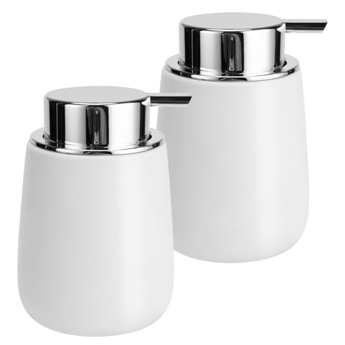 Soap Liquid Dispenser Ceramic with Easy-to-Press Pump Hand Liquid Dispenser for Shampoo Bathroom Kitchen 12 oz 2pcs - color: Liquid-silverwhite