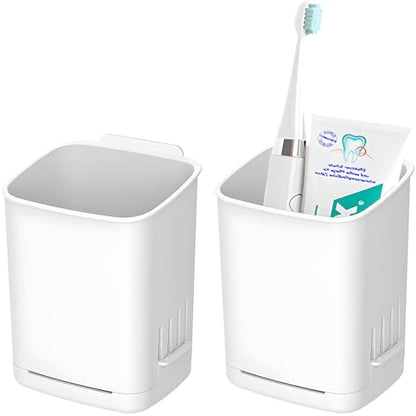 2 Pack Wall Mounted Toothbrush Holders，Removable Drill-Free Wall Shower Holder for Toothbrush,Toothpaste, Razor, Self-draining Self Adhesive Cup in Shower, Kitchen Tableware Organizer(White) - color: White-2pcs