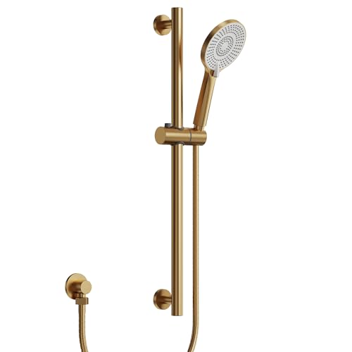 EVESTEIN Adjustable Hand Held Shower with Slide Bar, 3-Function Round Handshower Head with Hose, Brushed Gold - color: Brushed Gold