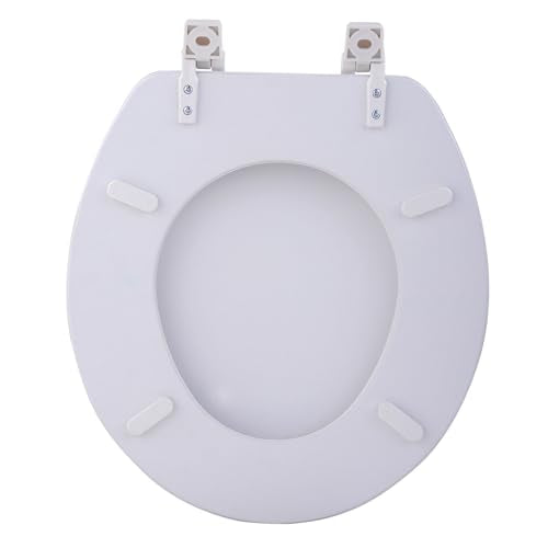 PowerSellerUSA Vinyl Round Soft Toilet Seat, Adjustable Hinges Toilet Seats with Non Slip Grip Tight Bumpers, Standard Heavy Duty Plastic Bathroom Toilet Seat Close Lid Set, White - color: White - Vinyl, size: 17" Standard